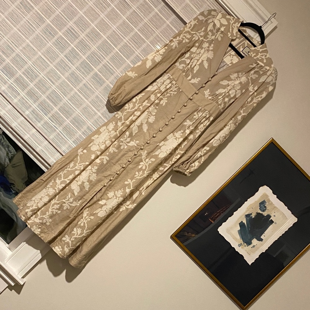 Tuckernuck Beige Patterned Maxi Linen Dress